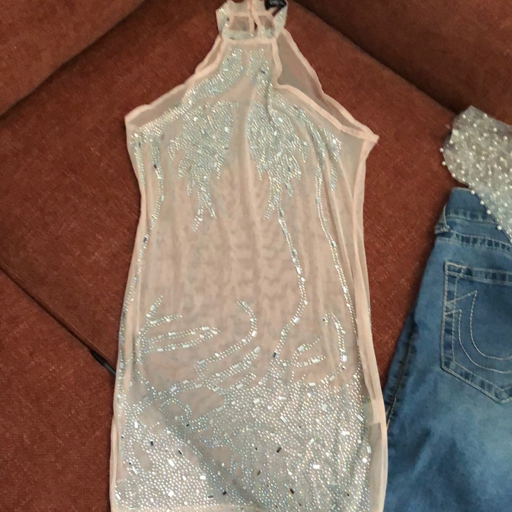 Sheer Halter dress with Rhinestones 💗Never worn before cute for birthdays ect